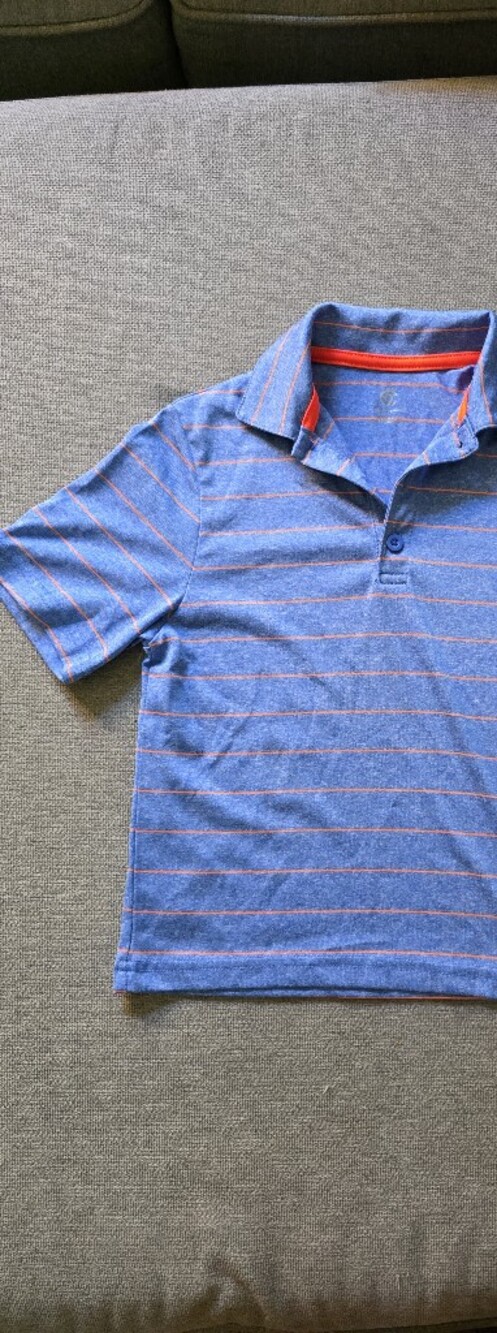Champion Blue Polo with Thin Orange Stripes